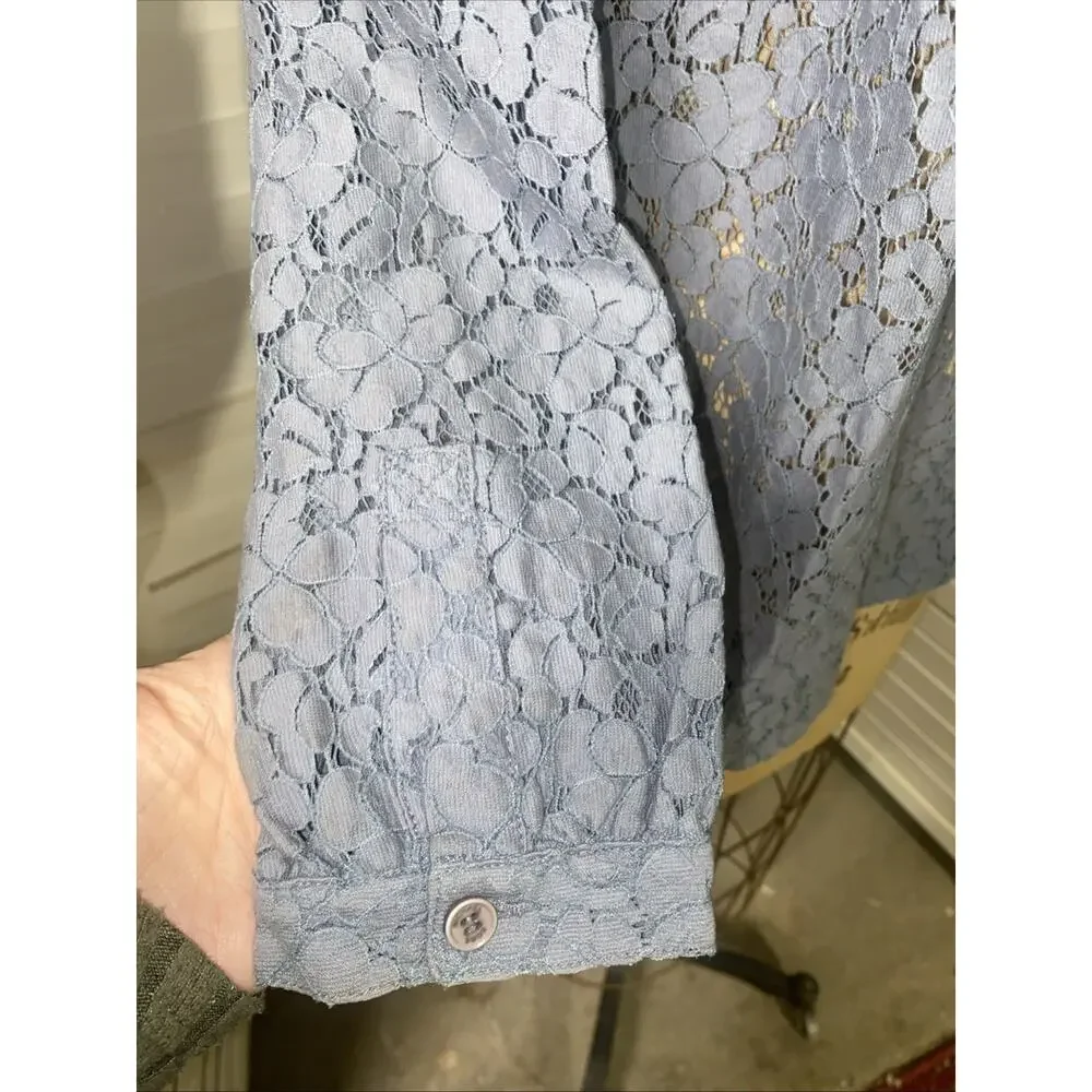 Michael Kors Sheer Lace Shirt Women’s Long Sleeve Babydoll 1/2 Button Up Medium